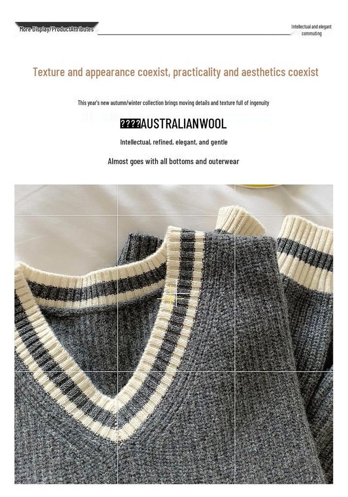 2025 Autumn/Winter Women's 100% Wool V-neck Sweater - Loose, Slimming, Versatile, Thick Knitwear