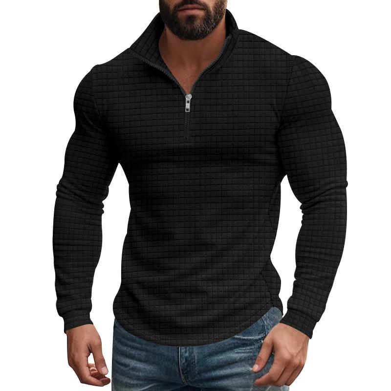 New Versatile Daily Business Spring And Autumn Men'S Men'S Standing Collar Long Sleeved Casual Outdoor Hoodie Jacquard Knitted Sweater