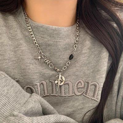 Μαύρο Ζιργκόν Αστέρι Hip-Hop Κολιέ Κλείδας για Άνδρες και Γυναίκες - Μοντέρνα Αλυσίδα Πουλόβερ Street Style.