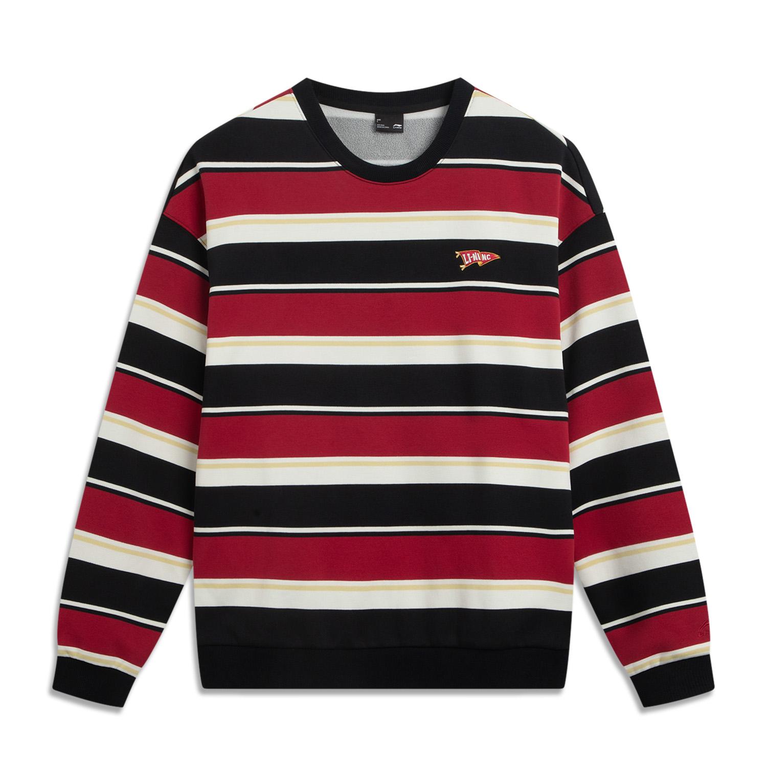 Li Ning Sports Life Collection Fleece Lined Thermal Crew Neck Color Block Stripes Couple Sweatshirt Unisex AWDVD31-10 3XL