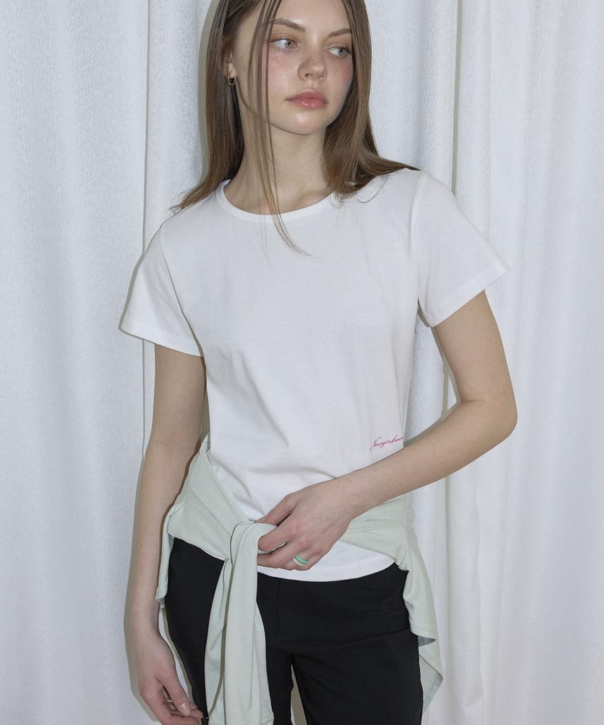 Nyuyogwogseu Embroidered Round Short Sleeve T-Shirt_White