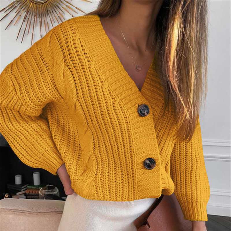 2023 Autumn/Winter Women's Chunky Knit Long Sleeve Button-Up Cardigan