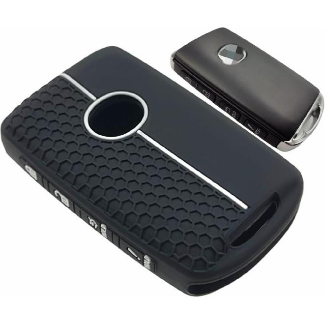 Silicone Rubber Key Fob Cover Compatible with -2025 Mazda 3 6 CX-30 CX-5 CX-9 CX-50 (Black/Grey, 4 Buttons/Silicone)