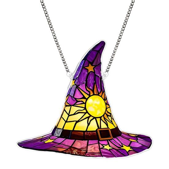 Halloween Witch Hat Hanging Decoration Stained Glass 2D Flat Acrylic