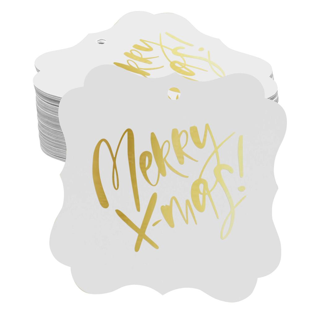 Inkdotpot Pack Of 100 Real Gold Foil Bracket Shape Paper Tags Merry X-Mas Christmas Favor Hang