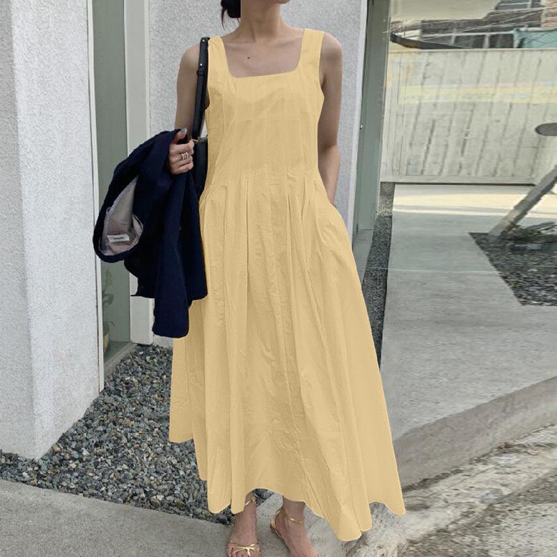 

ZANZEA Женское повседневное свободное летнее платье без рукавов с квадратным вырезом 5XL хаки