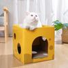 2-Layer Foldable Cardboard Cat House Fun Cheese Design Breathable Sturdy Scratching Post Cat Beds for Sleeping And Playing
