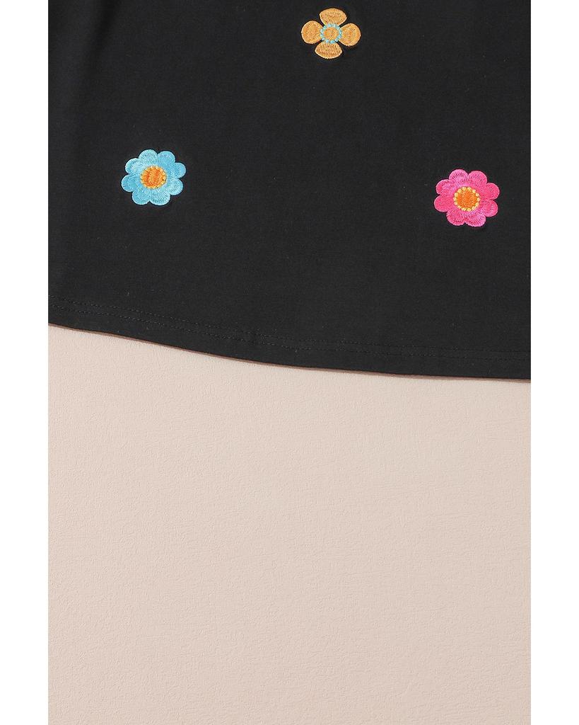 Azura Exchange Black Floral Embroidered Puff Sleeve Top