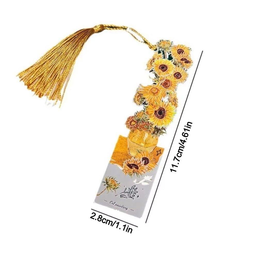 Tassel Pendant Reading Book Clip Sunflower Oil Painting Bookmarks  School Office Supplies