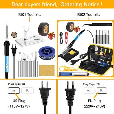 מלחם חשמלי 16 ב-1 60W טמפרטורה מתכווננת ראש מלחם להחלפה עט מלחם ערכת הלחמה