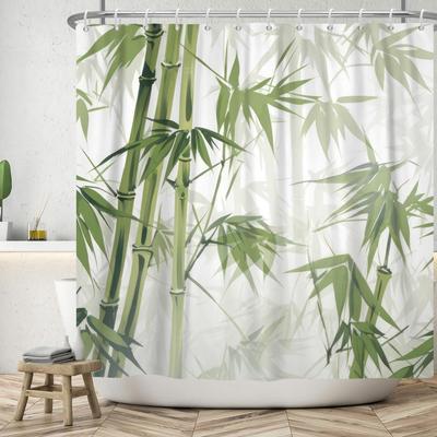 Green Bamboo Shower Curtain Japanese Asian Shower Curtains For Bathroom Zen Spa Bath Curtain Fabric Shower Curtain Watercolor