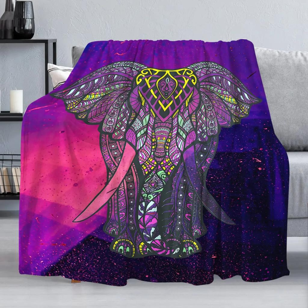 Cute Elephant Print Throw Blanket African Animals Warm Cozy Flannel Home Decor Colorful Dreamy Bubbles Pattern