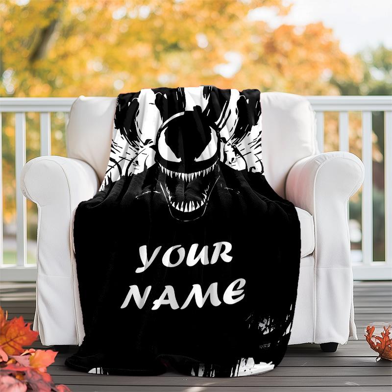 Customizable Venom Throw Blanket – Personalized Name, All-Season Cozy Snug Blanket, Machine Washable, Personalized Blanket