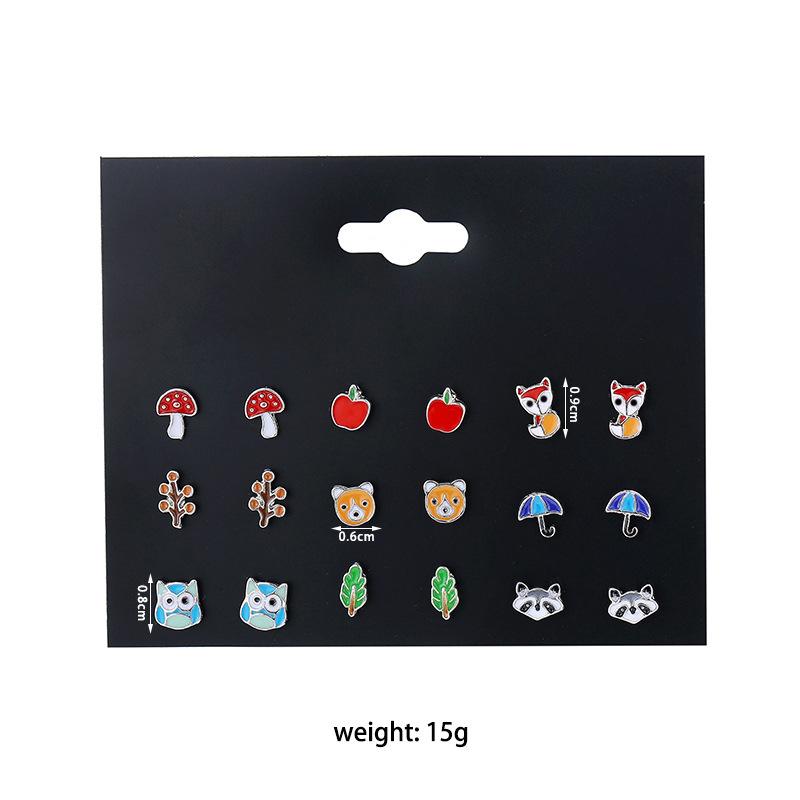 10 Pairs of Mixed Color Cute Animal Earrings, Fox Frog Mushroom Small Daisy Stud Earrings Combination Set