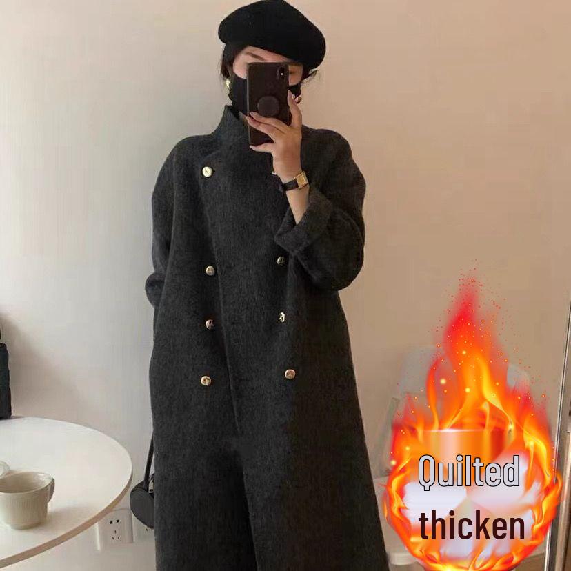 

Gray Double-Sided Wool Thickened Mid-Length Coat - Women s 2025 European & Korean Style 2XL