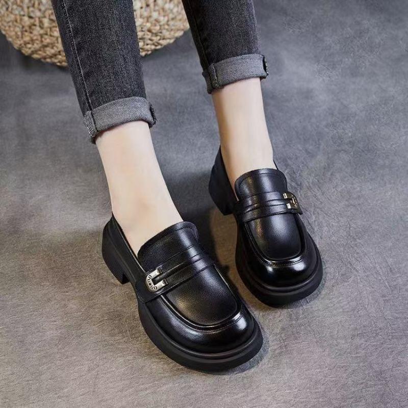 Platform single shoes women's summer new versatile thick heel one pedal casual small leather shoes