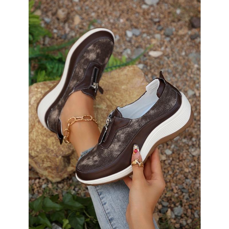 

Повседневная женская обувь на осень, новая модная обувь на танкетке с низкой посадкой и передней молнией 43