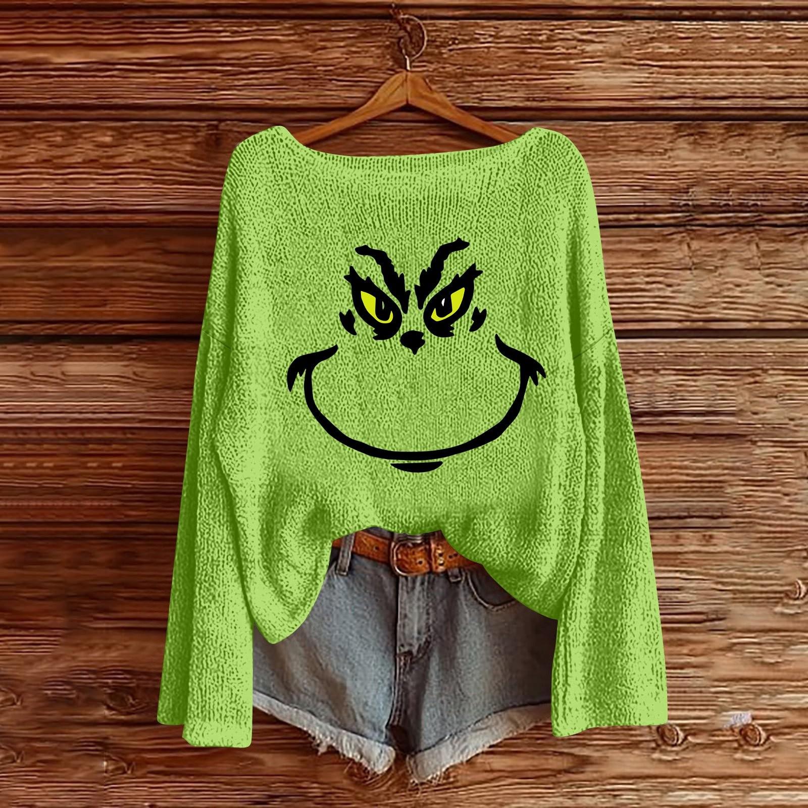 

Рождественские толстовки для женщин Вязаный свитер Милая рубашка Осенний свитер с круглым вырезом Топы L