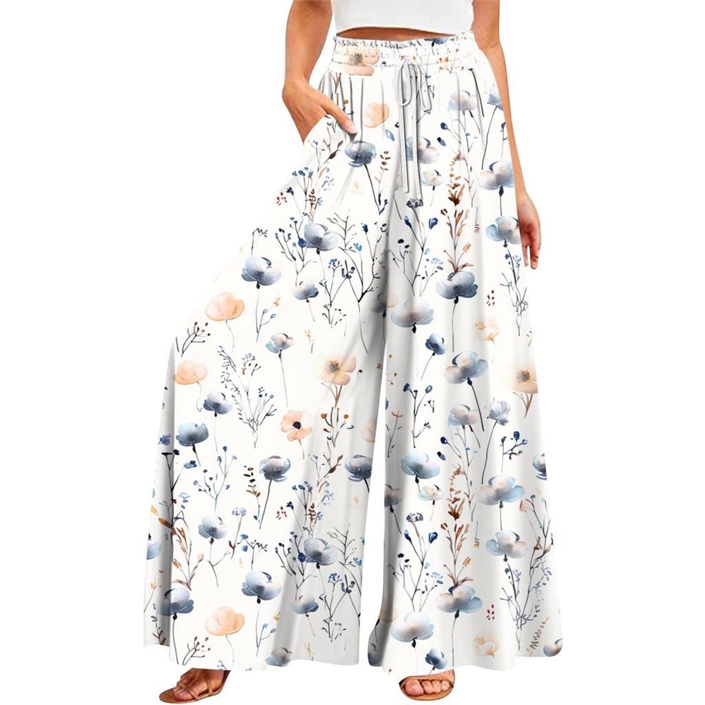 Women's Summer Wide Leg Pants High Waisted Flowing Pockets Fashion Casual Casual Bohemian Printed Beach Pants
