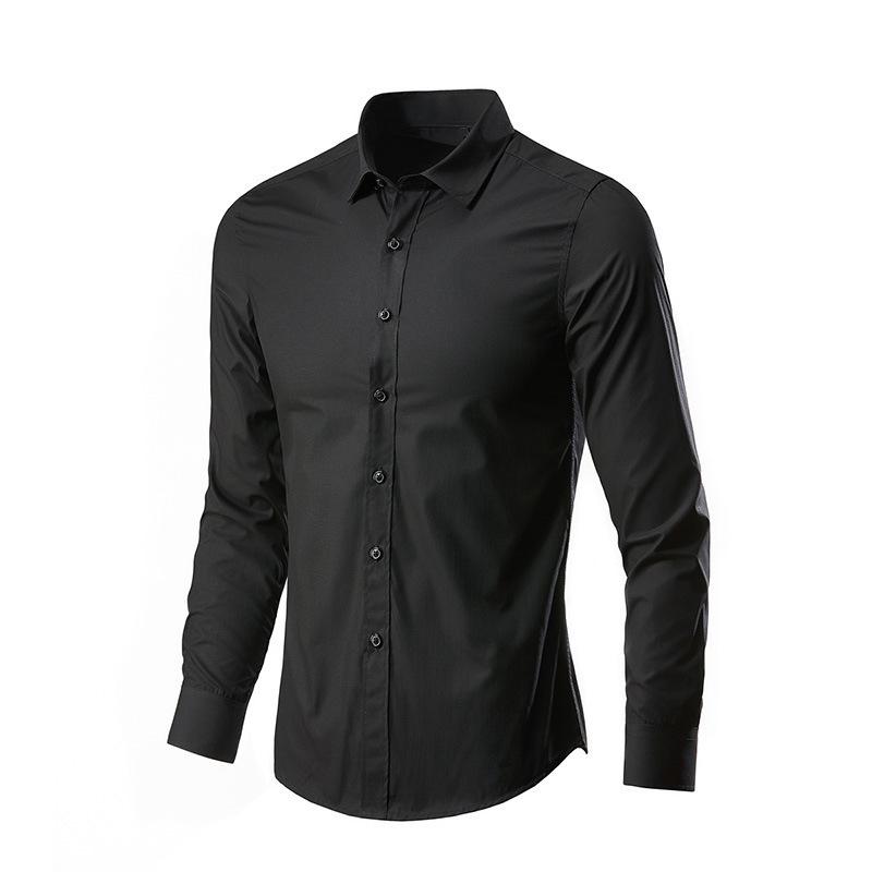 Men's Slim Fit Long Sleeve White Shirt - Iron-Free, Formal Korean Style