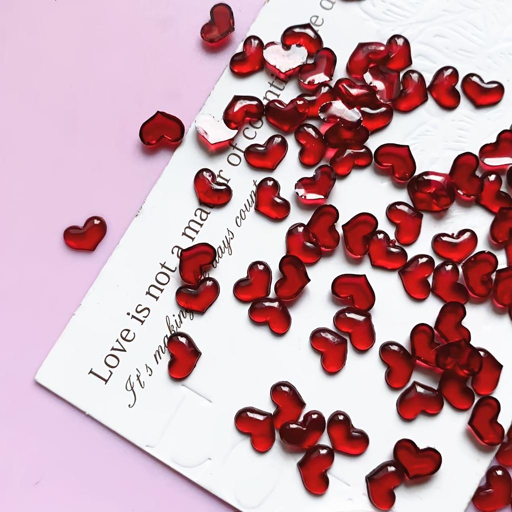 100pcs Valentine's Day 3D Red Heart Nail Charms - Scent-Free, DIY Manicure Decorations for Hands & Feet
