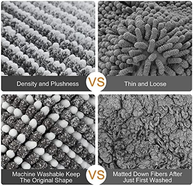 Soft Absorbent Chenille Bath Rugs Quickly Dry Non-Slip Bathroom Mat Machine Washable Bath Mats for Bathroom