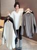 White Irregular Split Long Sleeve Women's Mid-Length Fleece T-Shirt for Spring, Autumn, and Winter