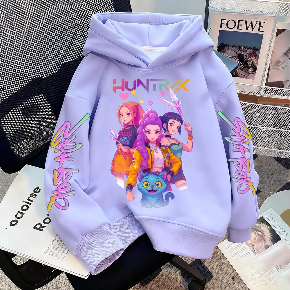 

2025 Аниме K-Pop Девушки Охотник на ведьм Худи Харадзюку Хип-хоп Пуловер Толстовка Унисекс Детская Надпись Спортивная одежда Мода 140