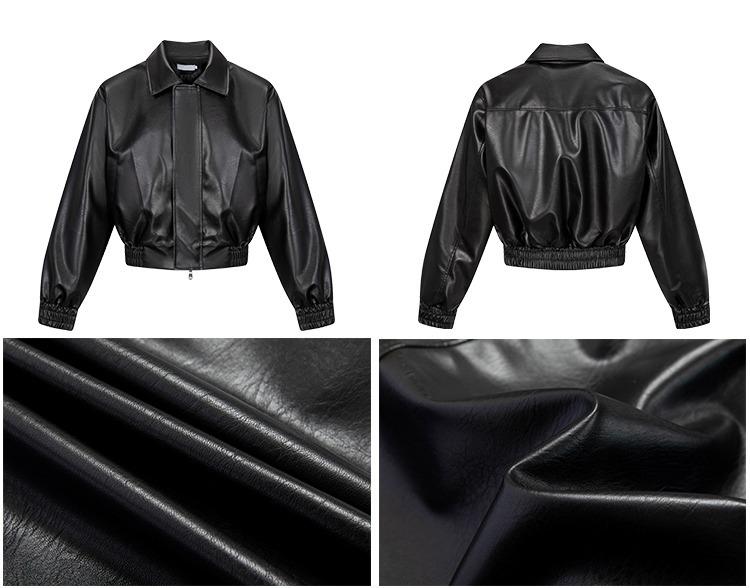 Men's Trendy Korean-Style Black PU Leather Padded Jacket with Zipper
