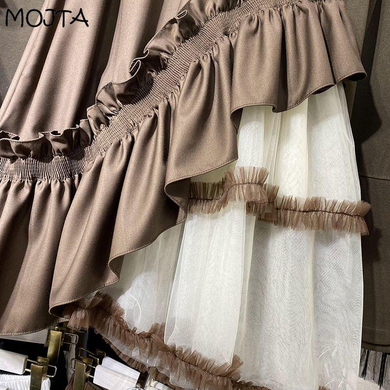 MOJTA Jupe mi-longue printemps été irrégulière femmes élastique taille haute jupe a-ligne jupe longue