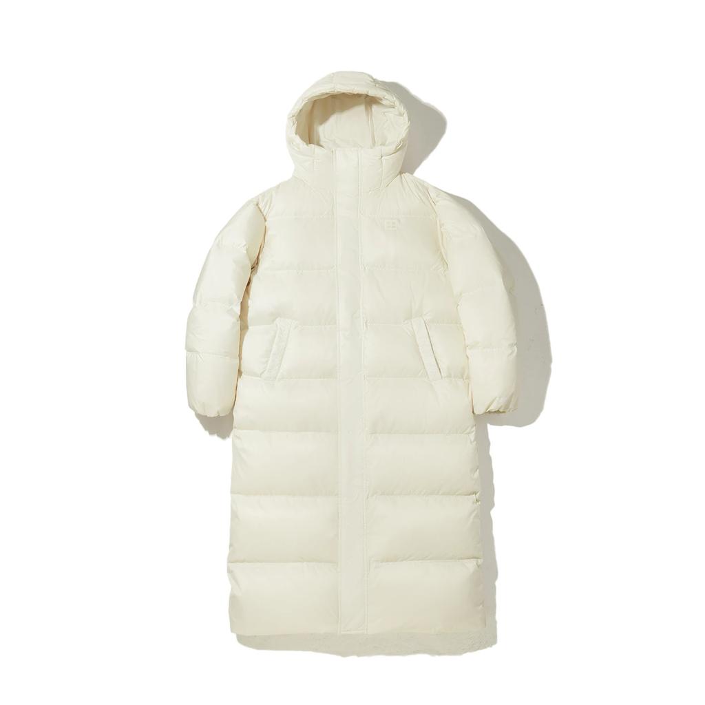 Li Ning Vital Series Solid Color Zipper Hooded Comfortable Breathable Loose Long Down Jacket Unisex Outerwear Pearl-White AYMU321-2