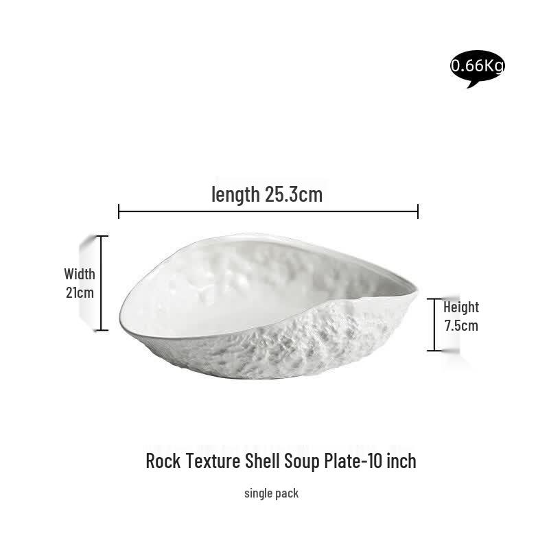 JIESITONG Ceramic Rock Pattern Shell Deep Plate 10 inches