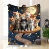 Starry Sky and Cat Pattern Flannel printed blanket suitable for all seasons suitable for living room office sofa and travel