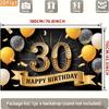 2D 30th Happy Birthday Backdrop, Black Background with Golden Number 30 and Balloons