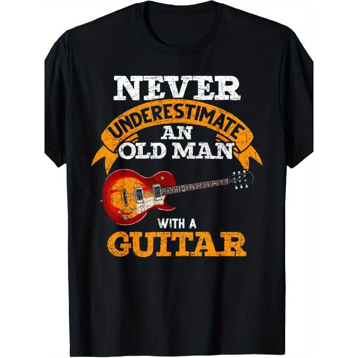 Men'S& Women'S Retired Guitarist T-Shirt- 100% Vintage Music Gift with "Never Underestimate an for with a Guitar" Slogan& Guitar Print- Casual Round