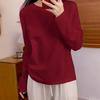 Cotton Round Neck Long Sleeve T-shirt Womens Autumn Fashion Basic White Top Loose Fit Casual Tee