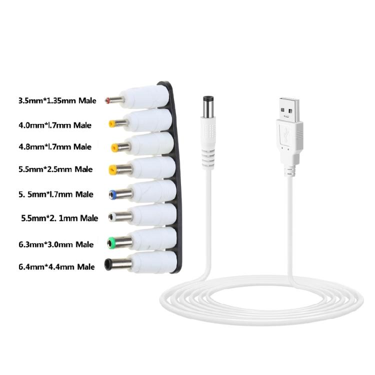 Flexible USB to DC5V Power Cord with 8 Interchangeable Connectors