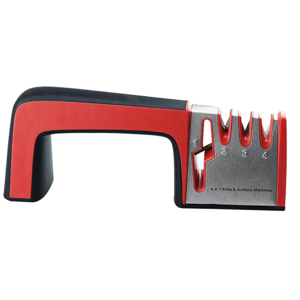 

Точилка для ножниц 4-в-1 Кухонная ручная 4-ступенчатая система заточки ножниц красный