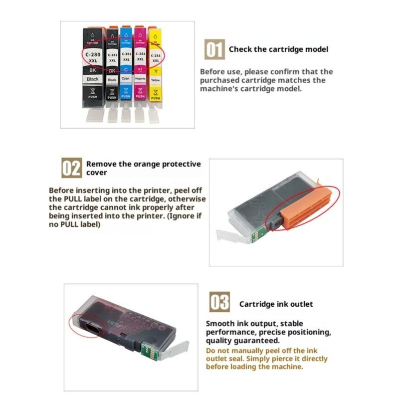 6 Color Replacement Ink Cartridges For PGI280 CLI281 XXL Printers Leak Proof Technology And Easy Installation