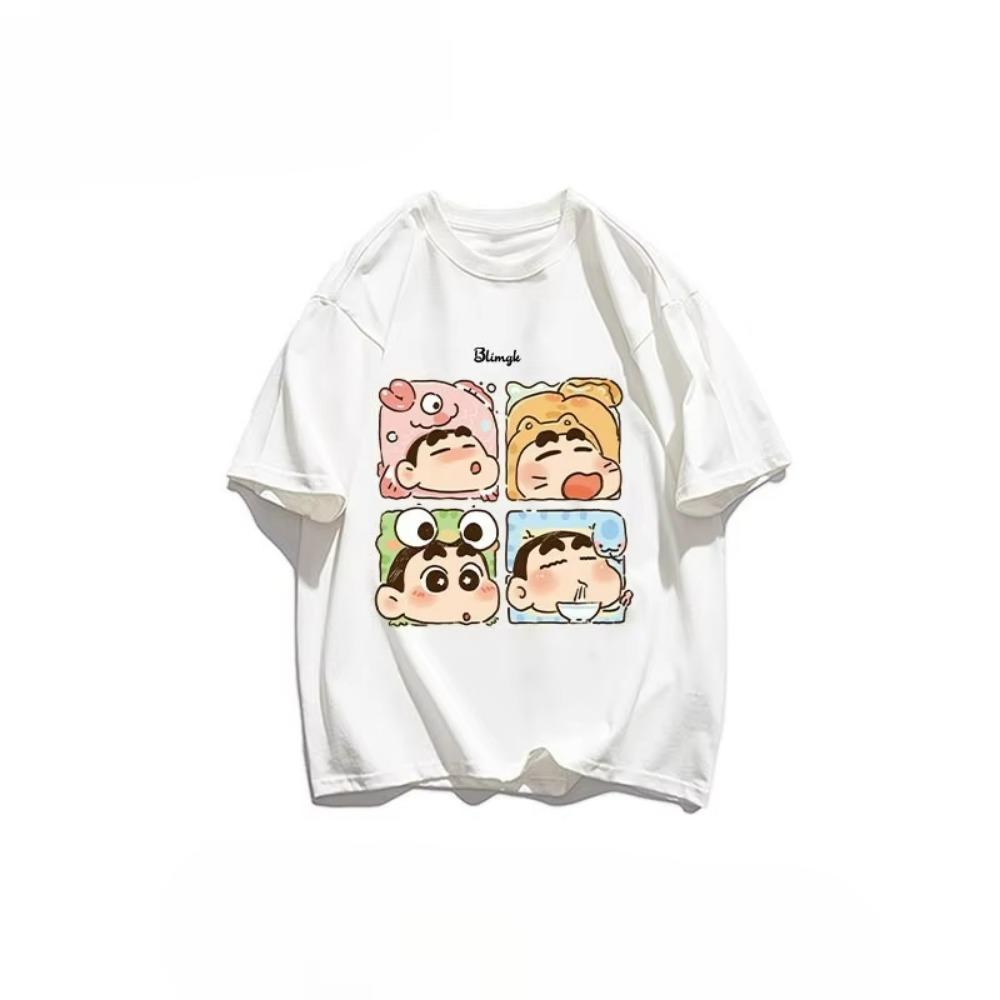 2026 New Cute Cartoon Crayon Shin-chan Short Sleeve T-Shirt for Women Fashionable Trendy Style Crew Neck Fashion Top