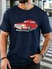 Unisex Retro Red Vintage Sedan Car Cartoon Graphic Cotton Short Sleeve Tee Crew Neck Soft Male Summer Casual Breathable Daily Top