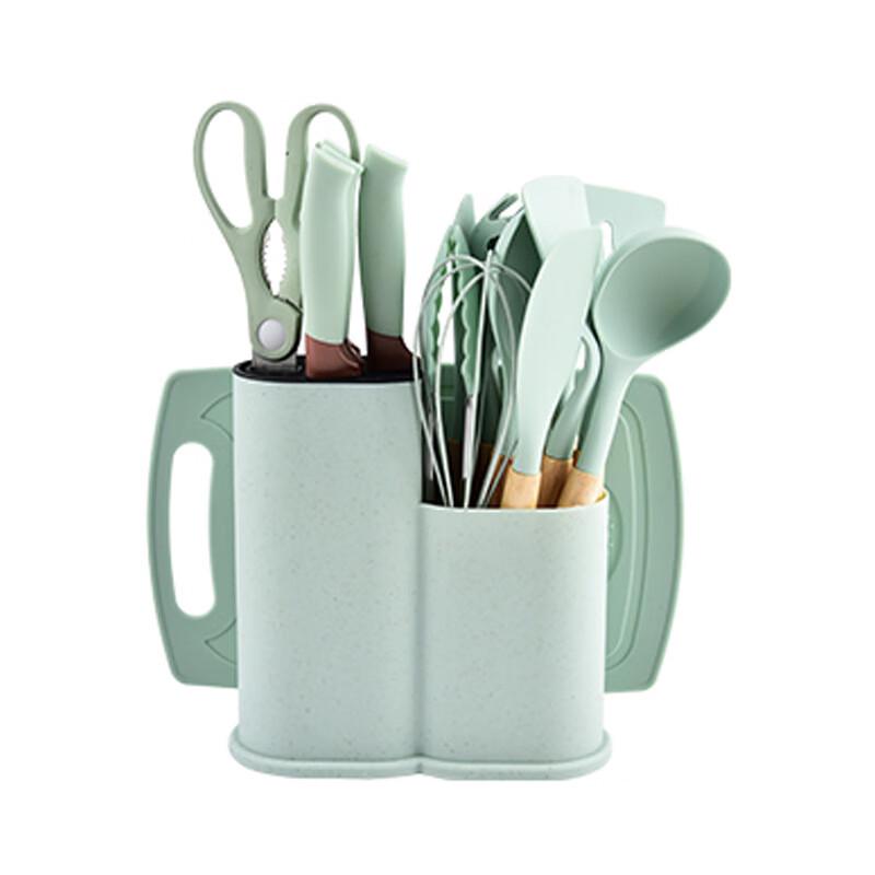 ZISIZ Silicone Kitchen Utensil Set with Wooden Handle