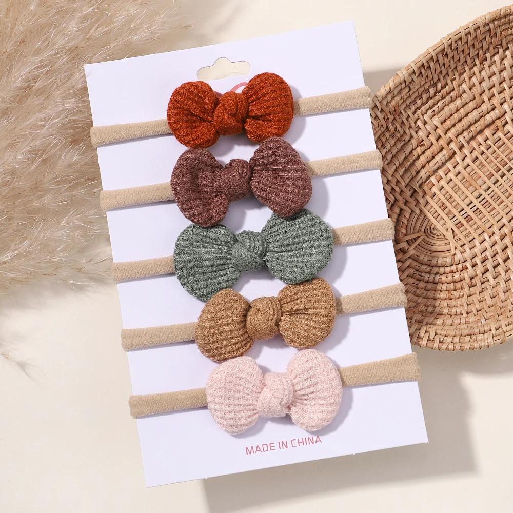 5/6Pcs Girls Solid Color Bowknot Headband For Baby Kids Grograin Ribbon Headwear Hair Bands Infant Hair Accessories