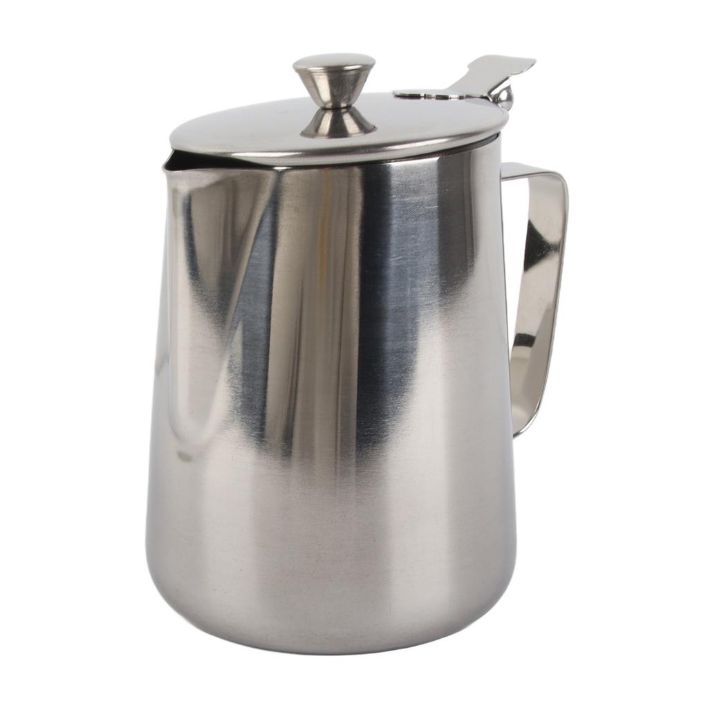Stainless Steel Coffee Cup Mug Milk Frothing Pitcher Jug with Lid for Latte Coffee Art