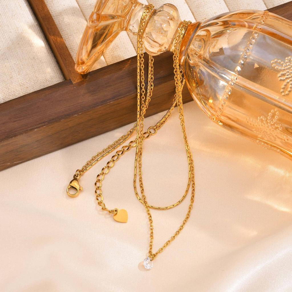 Minimalistisch Leicht Gemütlich Edelstahl Doppellagig Y-förmig Halskette Trendy Damen Premium Schmuck Bijoux