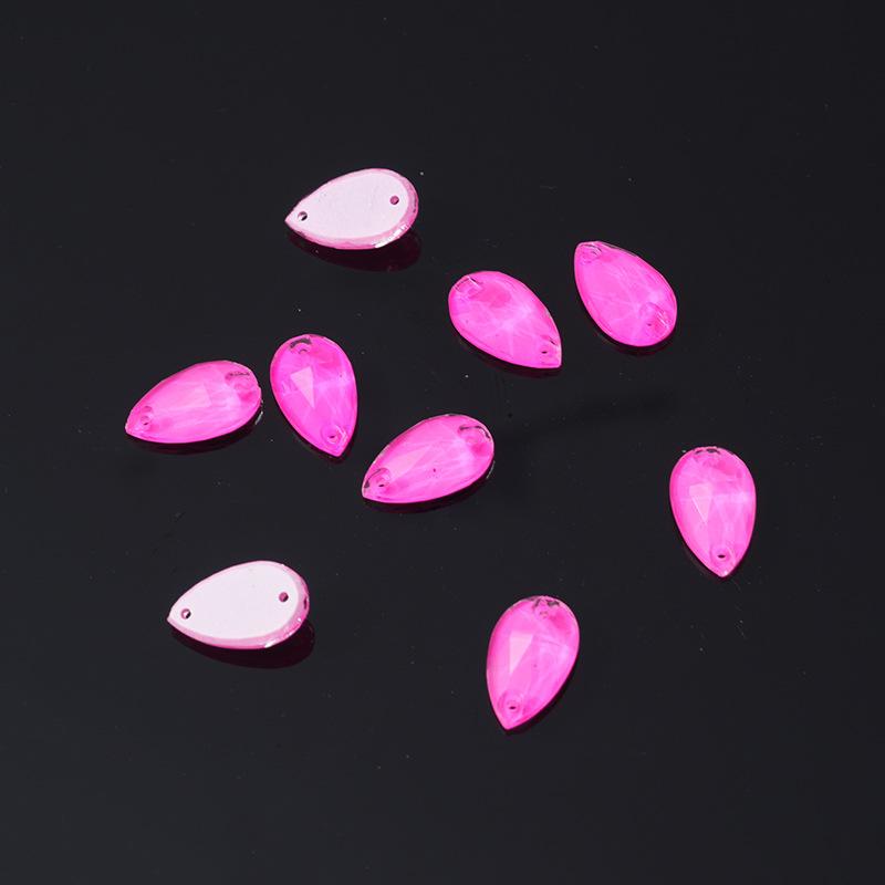 K9 Weichen Water Drop-Shaped Fluorescent Boutique Inverted Edge Glass Flat Buckle Glass Hand Seam Drill, Double Hole Flat Bottom Drill Diy Accessories