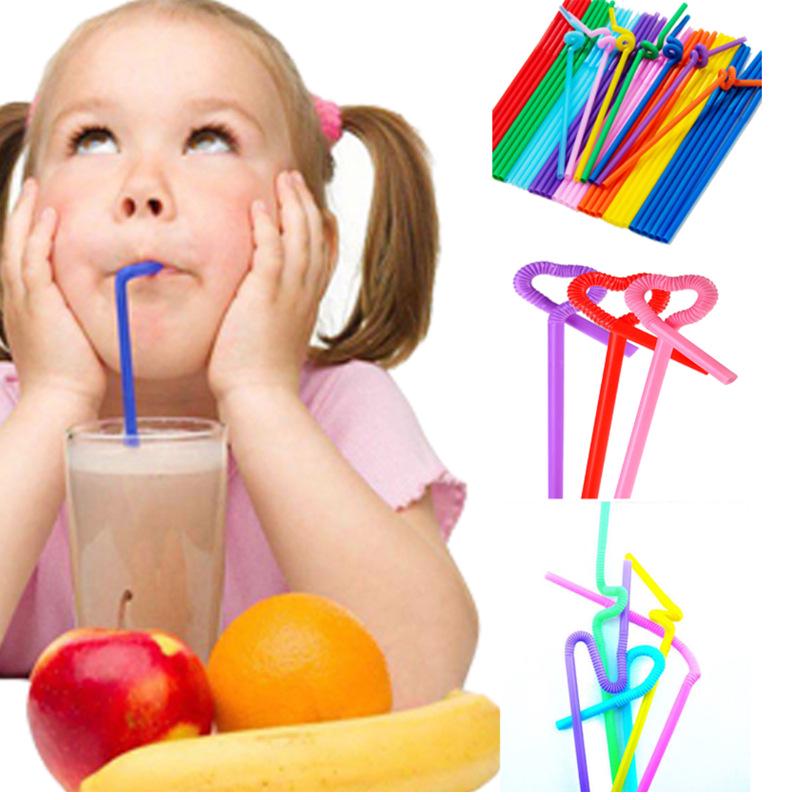 Disposable Color Elbow Plastic Straws 100pcs Flexible Bendable Juice Drink Milk Tea Straws