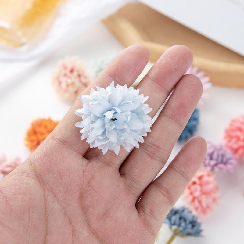 10PCS Artificial Chrysanthemum Pompom Flowers Realistic Faux Silk Floral Bouquet for DIY Hair Clips Shoes and Straw Hat Decor