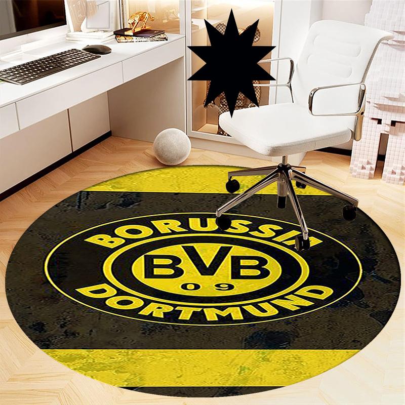 Alfombra Redonda Impresa Borussia Dortmund Alfombra para Silla Alfombra de Área Felpudos para Entrada, para Silla de Oficina Sala de Estar Dormitorio Cocina.