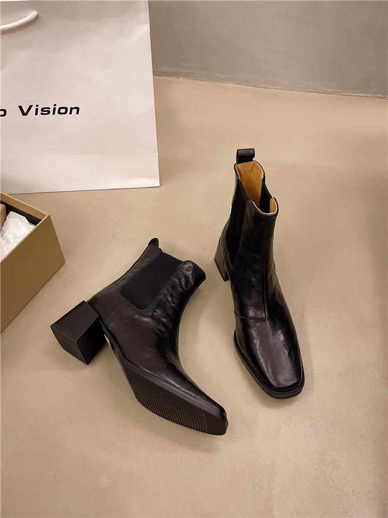 

Vintage Coarse High Heel British Elastic Skinny Chelsea Boots Short Boots Women s Martin Women s Boots Autumn and Winter New 40 чорний